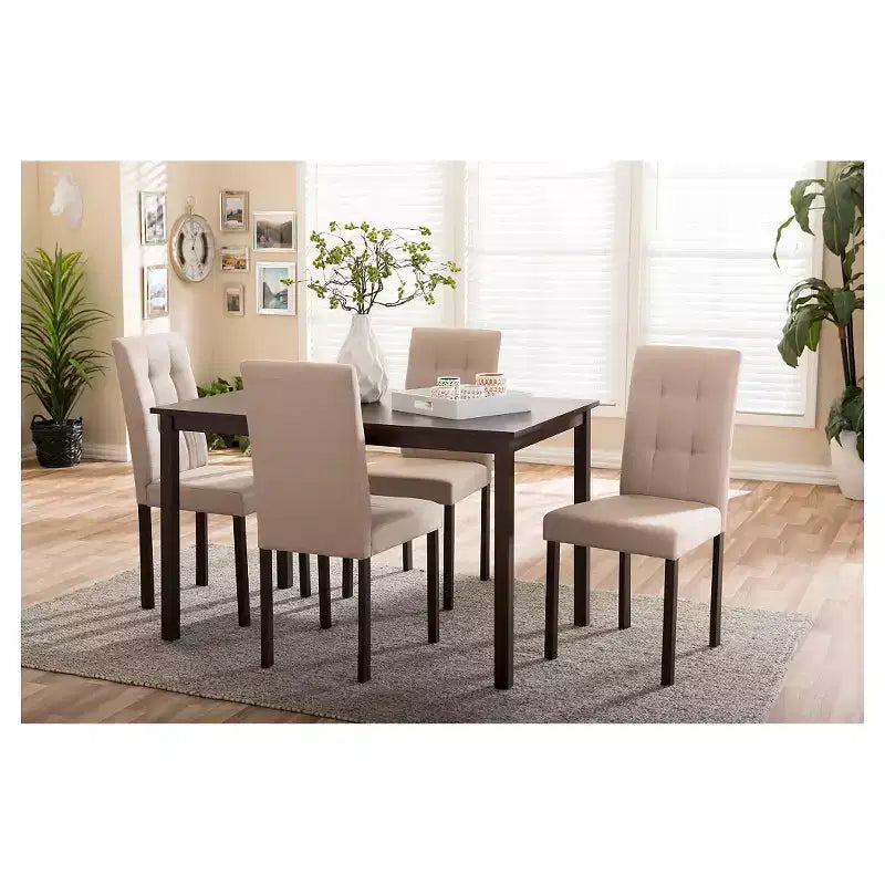 5pc Andrew Modern and Contemporary Fabric Upholstered Grid Tufting Dining Set - Baxton Studio