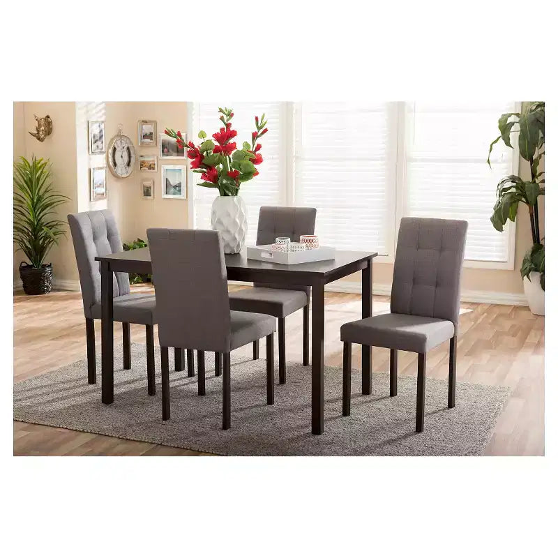 5pc Andrew Modern and Contemporary Fabric Upholstered Grid Tufting Dining Set - Baxton Studio
