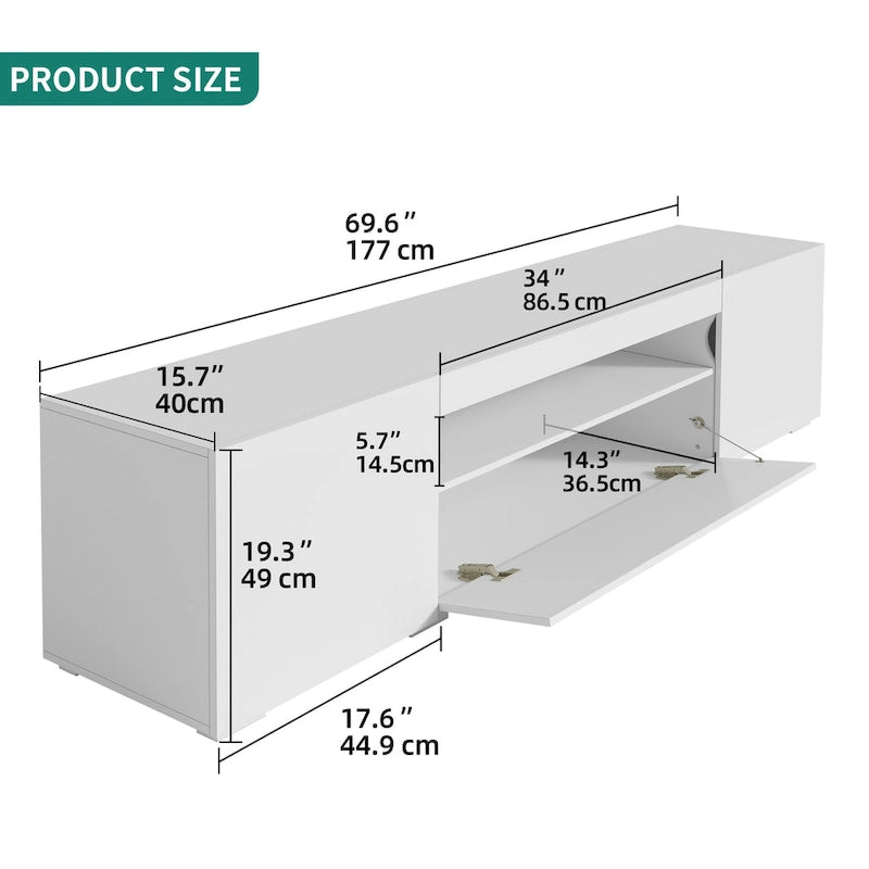Meuble TV en bois brillant de 70 pouces avec LED, console multimédia, centre de divertissement