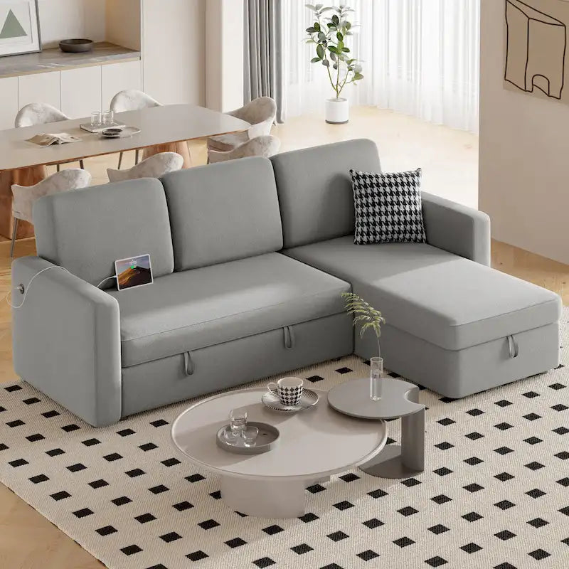 Canapé d'angle réversible avec lit gigogne et rangement - 83x 57.5x33