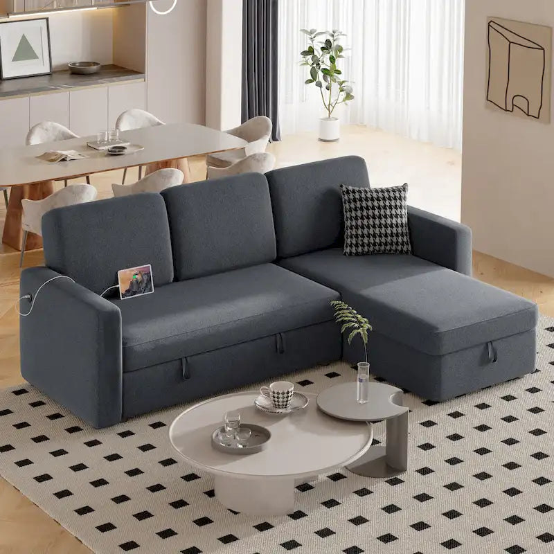 Canapé d'angle réversible avec lit gigogne et rangement - 83x 57.5x33