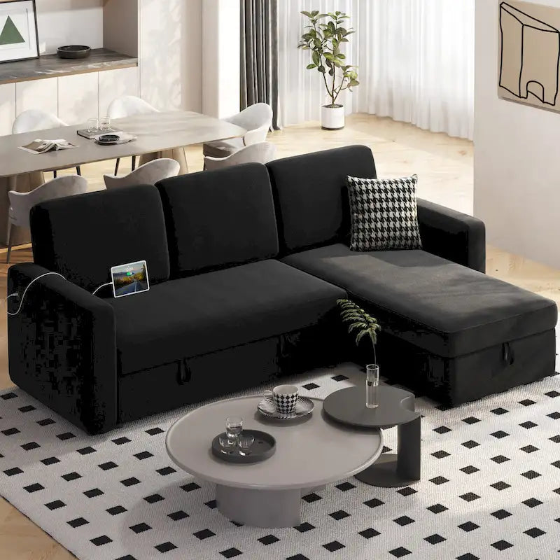 Canapé d'angle réversible avec lit gigogne et rangement - 83x 57.5x33