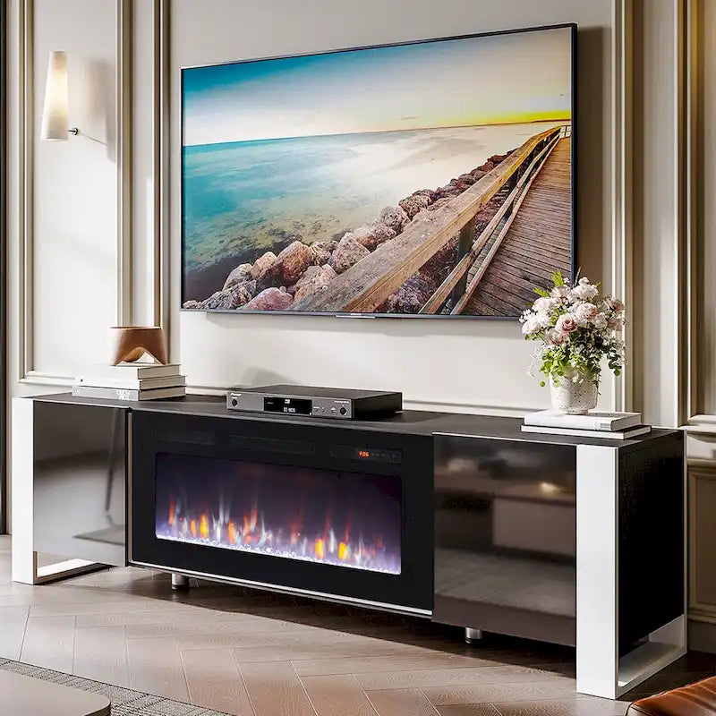 Meuble TV moderne de 70 po avec foyer de 36 po