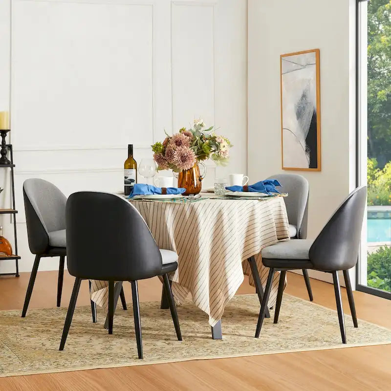Lot moderne de 2 ou 4 chaises de salle à manger en cuir PU et tissu mélangé avec pieds en métal