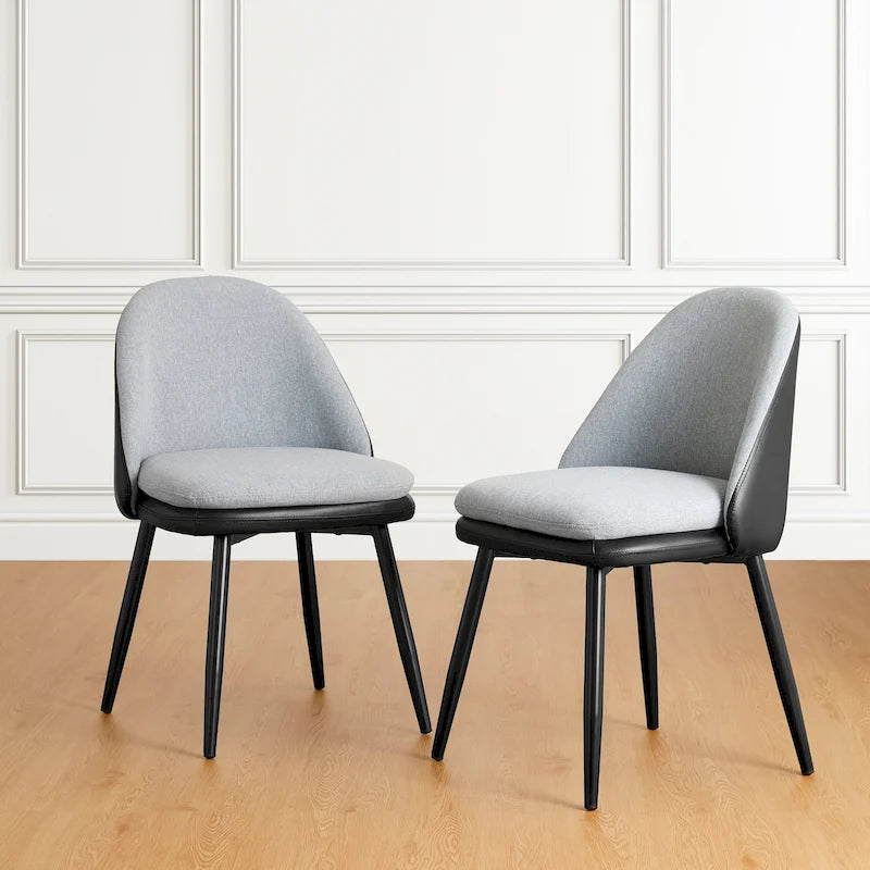 Lot moderne de 2 ou 4 chaises de salle à manger en cuir PU et tissu mélangé avec pieds en métal