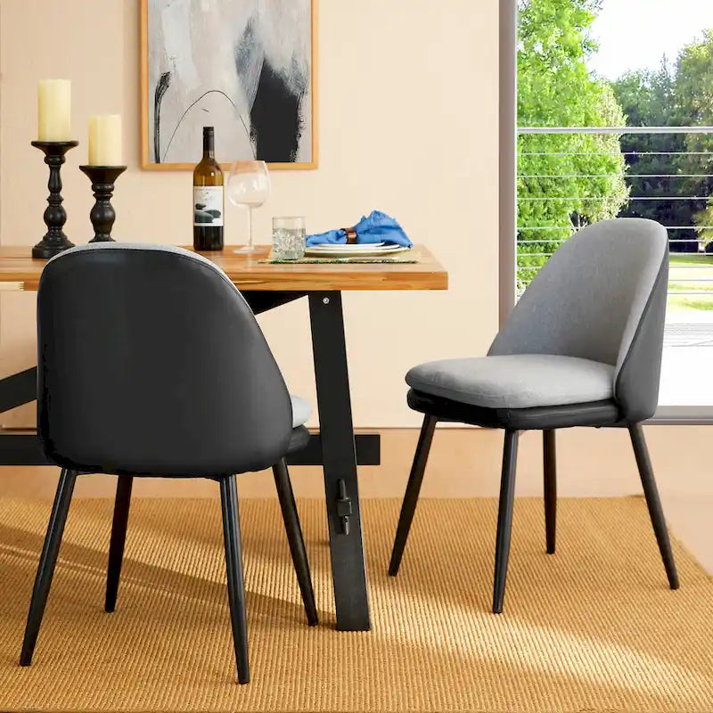 Lot moderne de 2 ou 4 chaises de salle à manger en cuir PU et tissu mélangé avec pieds en métal