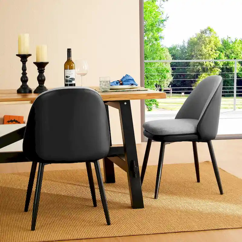 Lot moderne de 2 ou 4 chaises de salle à manger en cuir PU et tissu mélangé avec pieds en métal