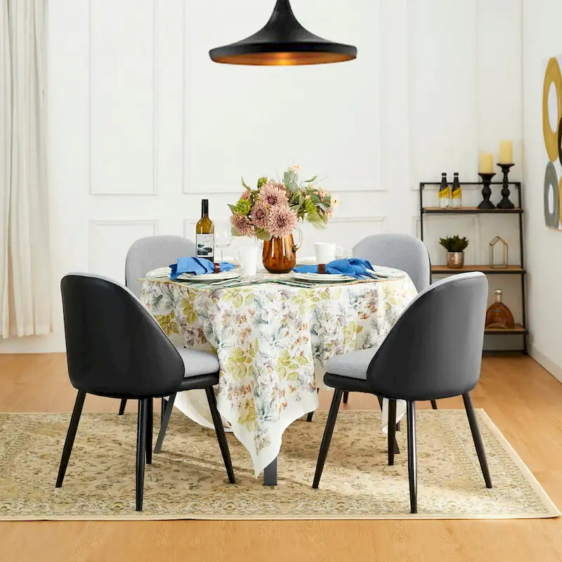 Lot moderne de 2 ou 4 chaises de salle à manger en cuir PU et tissu mélangé avec pieds en métal
