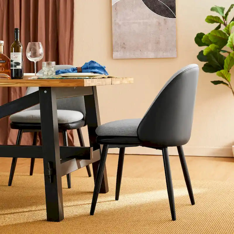 Lot moderne de 2 ou 4 chaises de salle à manger en cuir PU et tissu mélangé avec pieds en métal