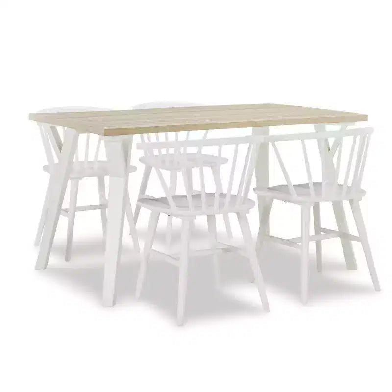 Alwynn White and Natural Wood 5-piece Dining Set, Dining Table with 4 Windsor Chairs