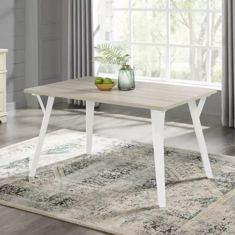 Alwynn White and Natural Wood 5-piece Dining Set, Dining Table with 4 Windsor Chairs