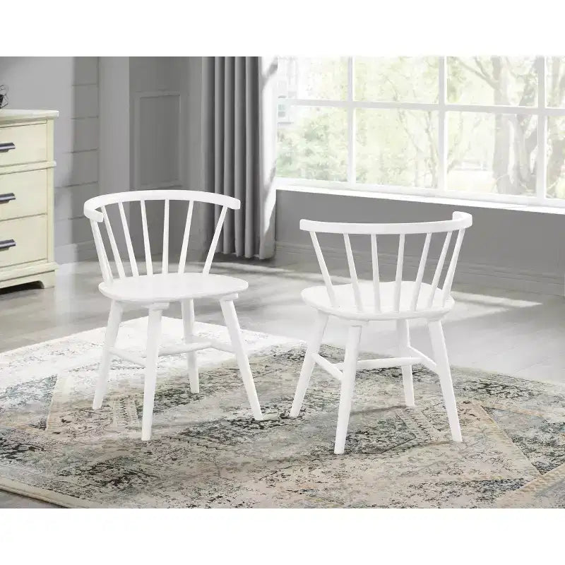 Alwynn White and Natural Wood 5-piece Dining Set, Dining Table with 4 Windsor Chairs