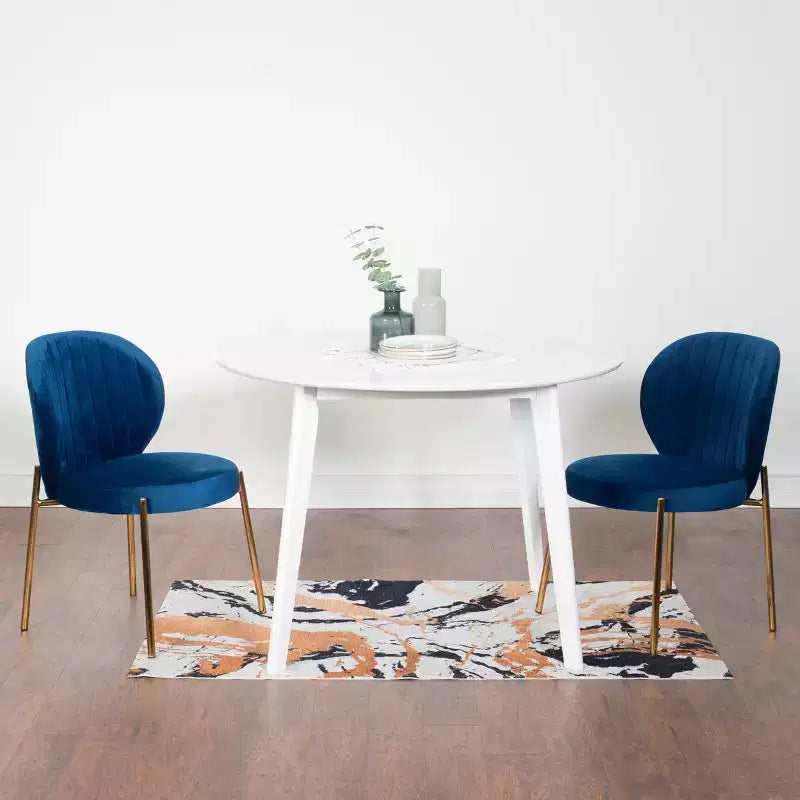 Roundhill Furniture Amoa Contemporary Dining Set, White Round Dining Table with 2 Chairs, 3-Piece