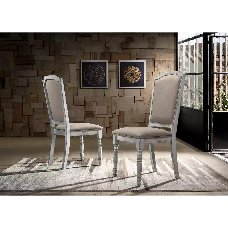 Roundhill Furniture Iris Wood Dining Set, Weathered White, 5-Piece