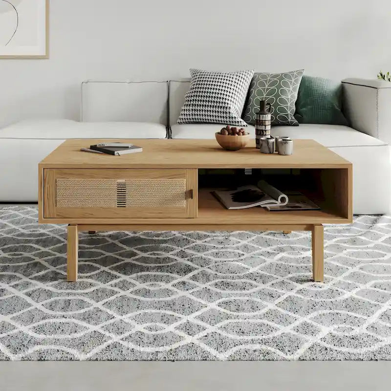 Table basse en chêne avec rangement pour salon