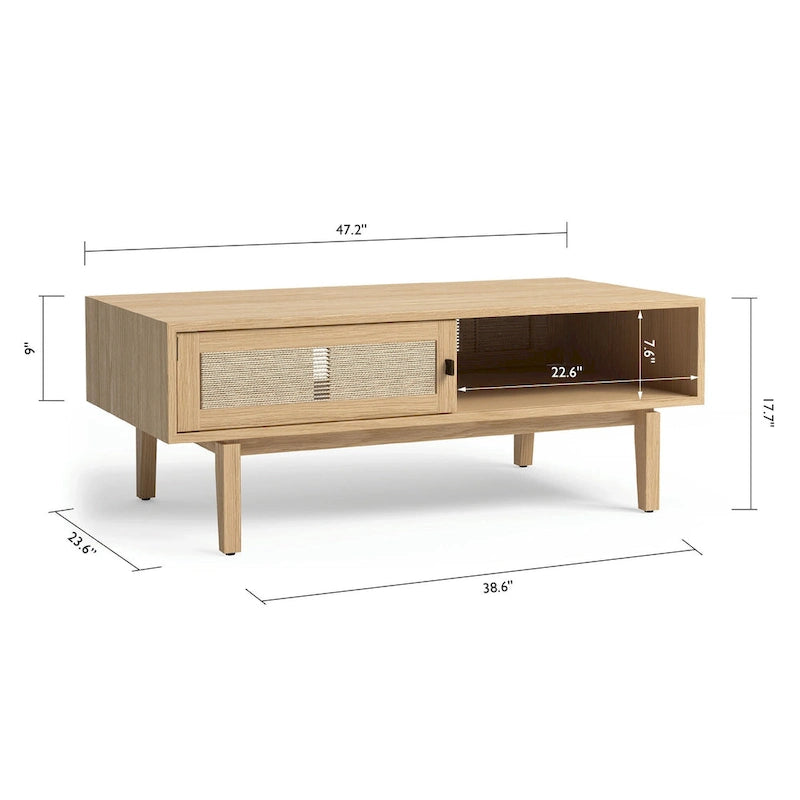 Table basse en chêne avec rangement pour salon
