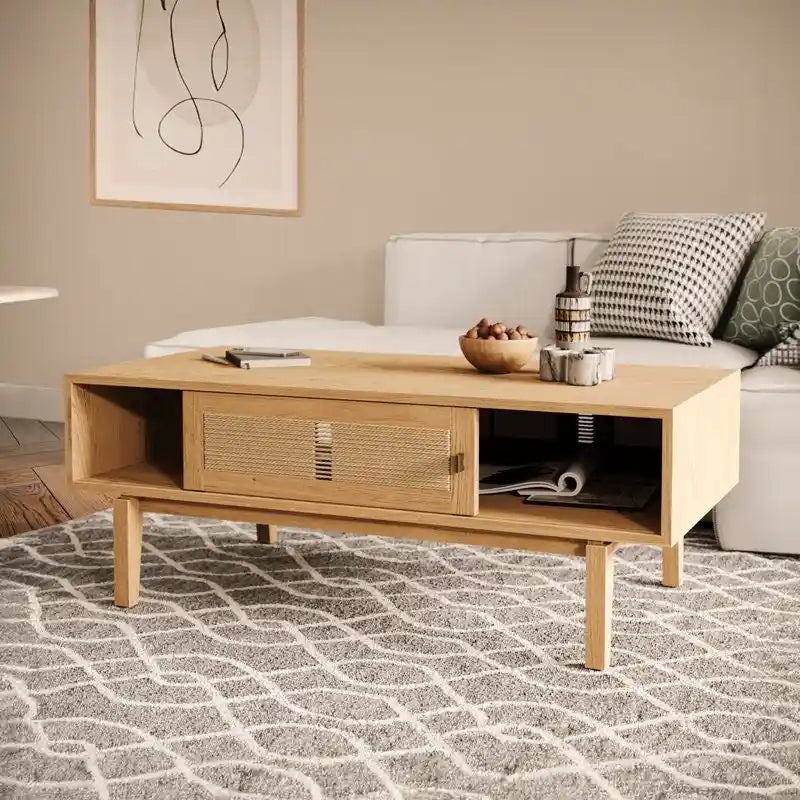 Table basse en chêne avec rangement pour salon