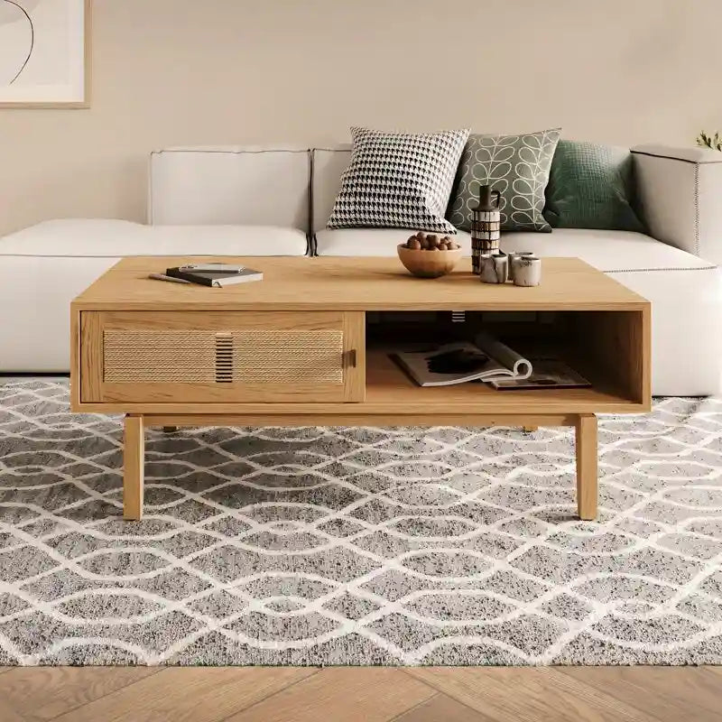 Table basse en chêne avec rangement pour salon