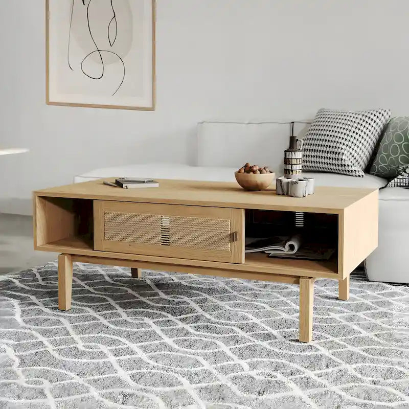 Table basse en chêne avec rangement pour salon
