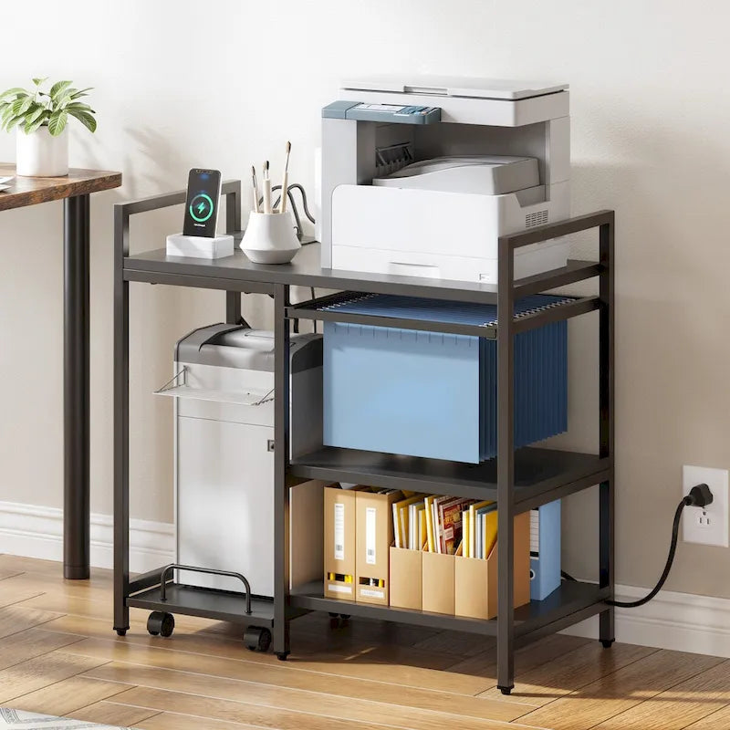 Moasis 3-Shelf Printer Stand with Storage, Rolling Printer Table Machine Cart Organizer with Wheels