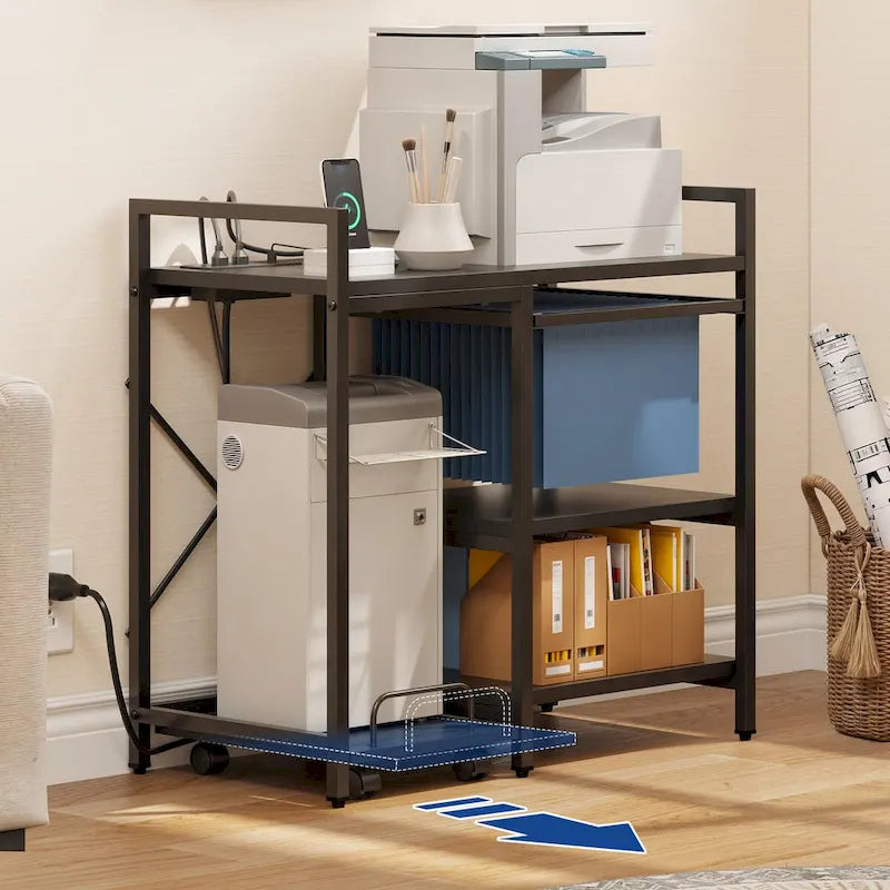 Support d'imprimante à 3 étagères avec rangement, Chariot de machine d'imprimante roulant avec roulettes
