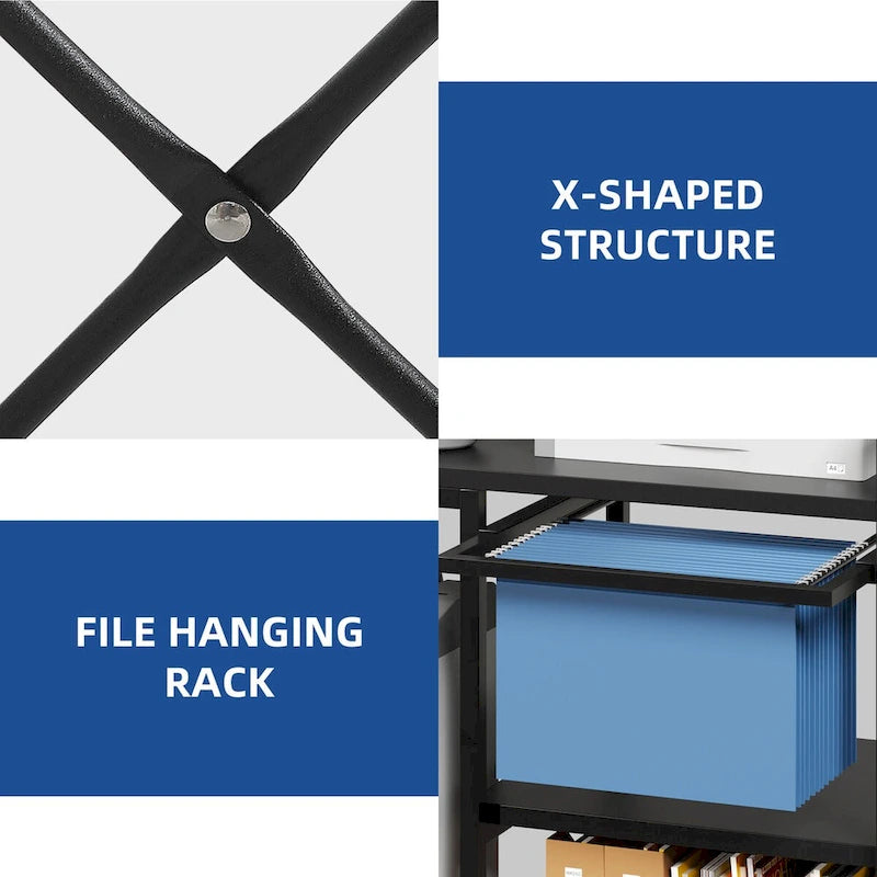 Support d'imprimante à 3 étagères avec rangement, Chariot de machine d'imprimante roulant avec roulettes