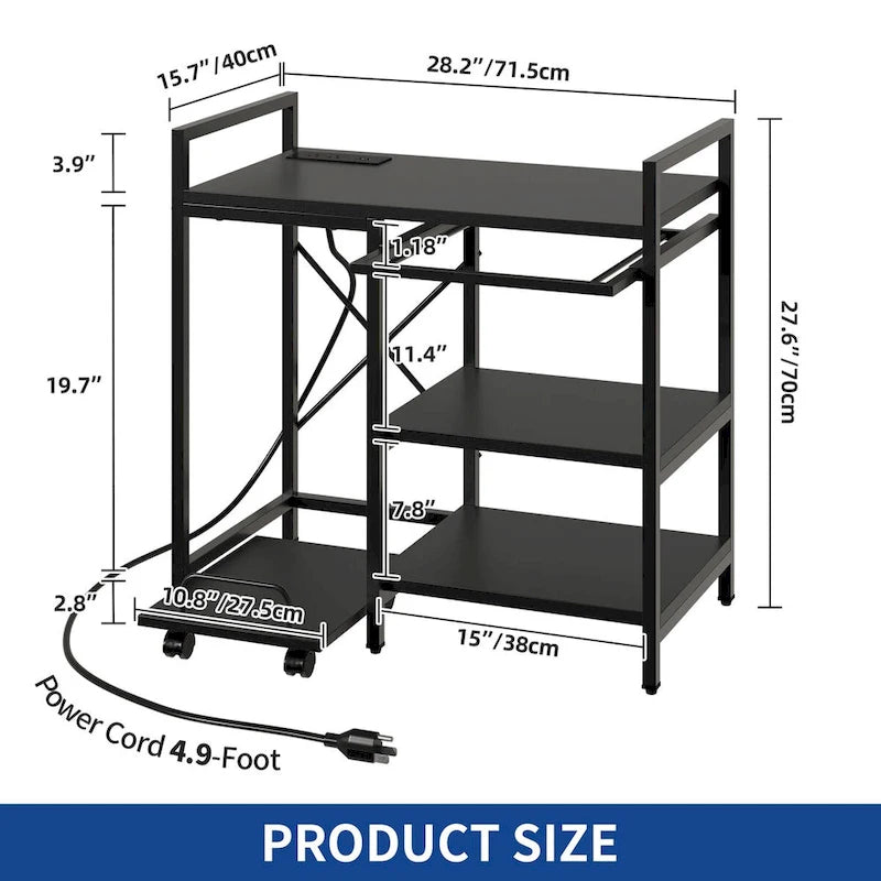 Support d'imprimante à 3 étagères avec rangement, Chariot de machine d'imprimante roulant avec roulettes