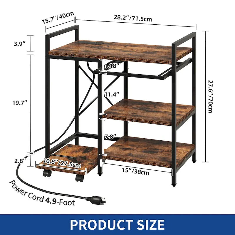 Support d'imprimante à 3 étagères avec rangement, Chariot de machine d'imprimante roulant avec roulettes