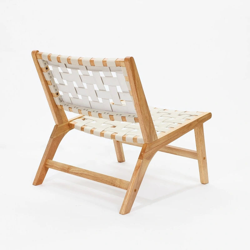 Fauteuil d'appoint sans accoudoirs à profil bas en bois d'hévéa naturel et cuir synthétique blanc, lot de 2 - 28,5 H x 26,3 L x 26,5 P
