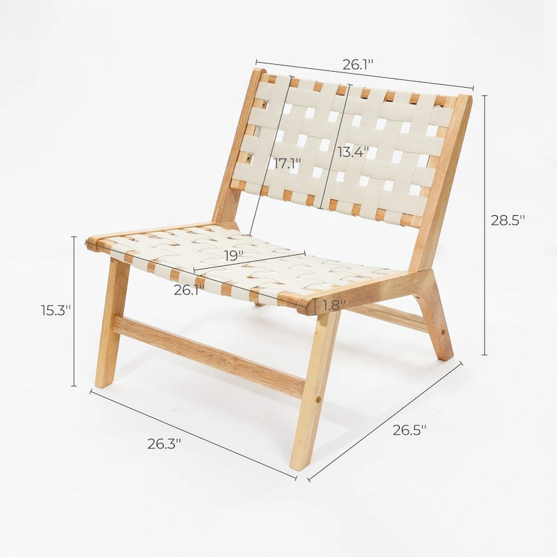 Fauteuil d'appoint sans accoudoirs à profil bas en bois d'hévéa naturel et cuir synthétique blanc, lot de 2 - 28,5 H x 26,3 L x 26,5 P