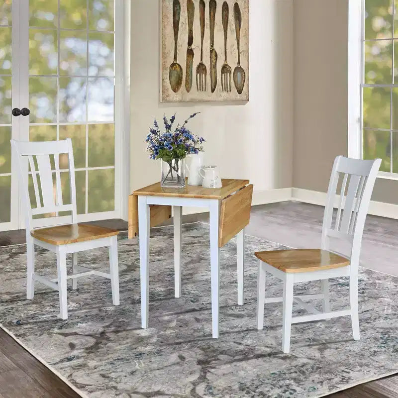International Concepts Small Dual Drop Leaf Dining Table with 2 San Remo Splat