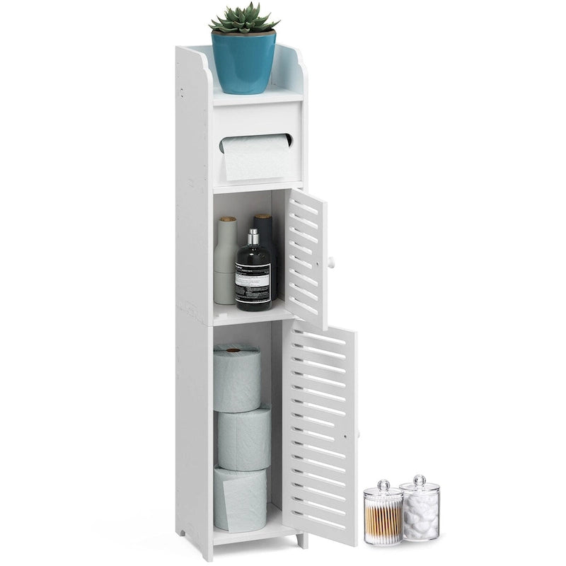 Meuble de Rangement Salle de Bain - Armoire Haute sur Pied pour Papier Toilette, Serviettes et Autres Accessoires de Rangement de Salle de Bain