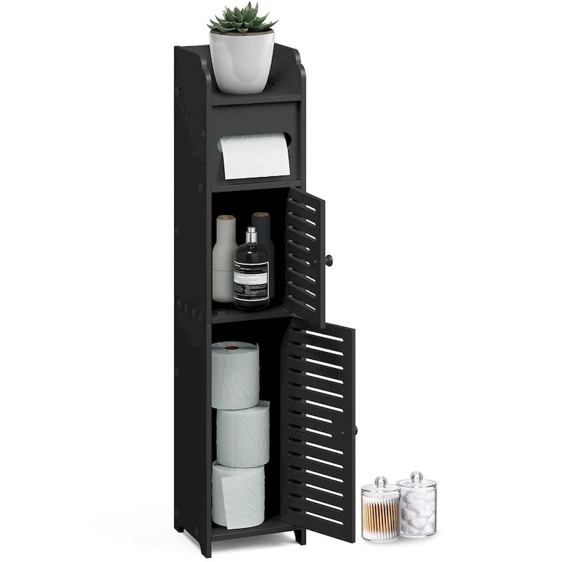 Meuble de Rangement Salle de Bain - Armoire Haute sur Pied pour Papier Toilette, Serviettes et Autres Accessoires de Rangement de Salle de Bain