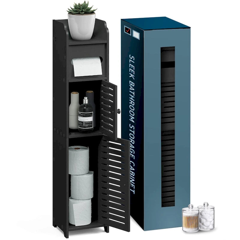 Meuble de Rangement Salle de Bain - Armoire Haute sur Pied pour Papier Toilette, Serviettes et Autres Accessoires de Rangement de Salle de Bain
