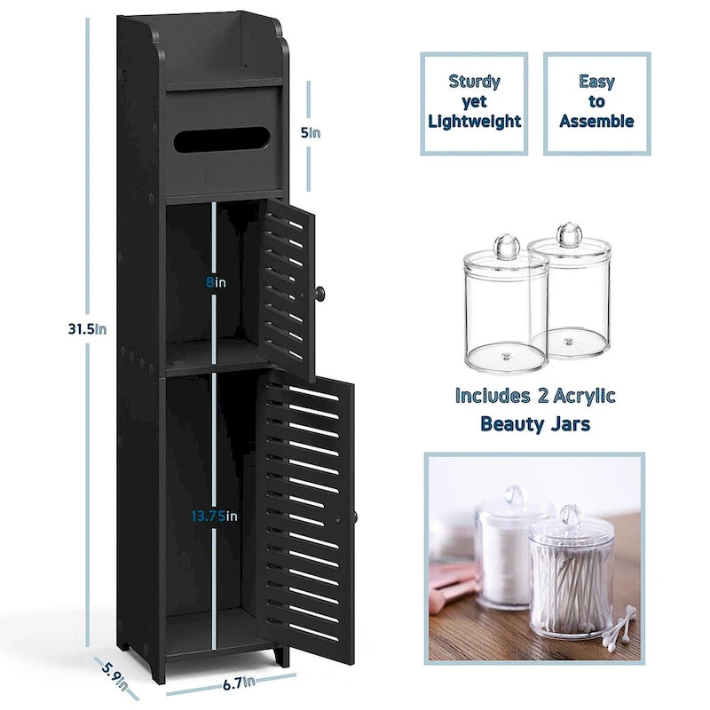 Meuble de Rangement Salle de Bain - Armoire Haute sur Pied pour Papier Toilette, Serviettes et Autres Accessoires de Rangement de Salle de Bain