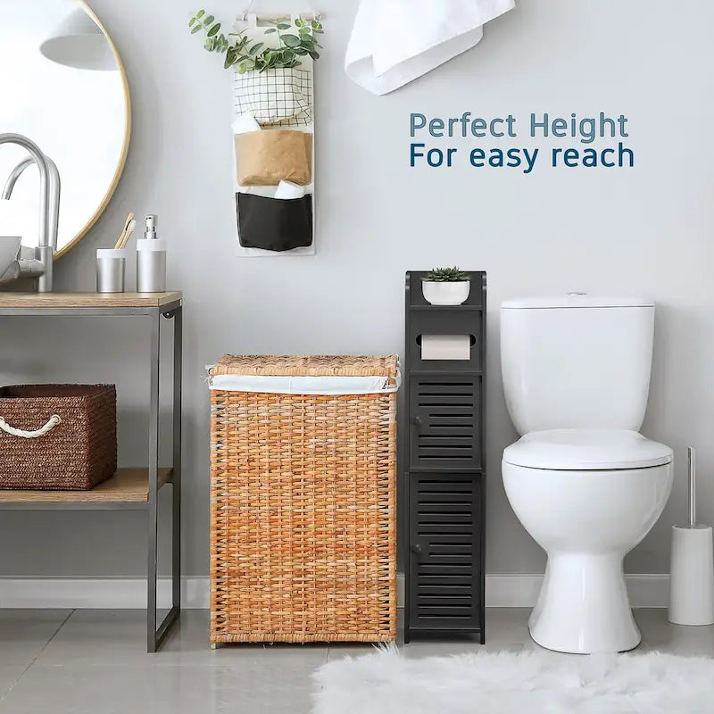 Meuble de Rangement Salle de Bain - Armoire Haute sur Pied pour Papier Toilette, Serviettes et Autres Accessoires de Rangement de Salle de Bain