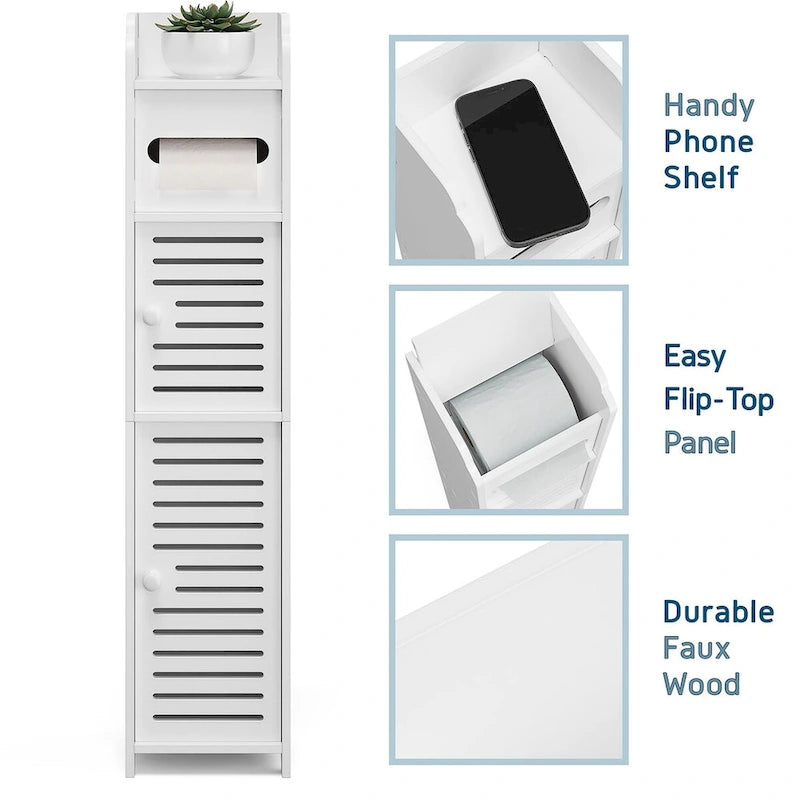 Meuble de Rangement Salle de Bain - Armoire Haute sur Pied pour Papier Toilette, Serviettes et Autres Accessoires de Rangement de Salle de Bain
