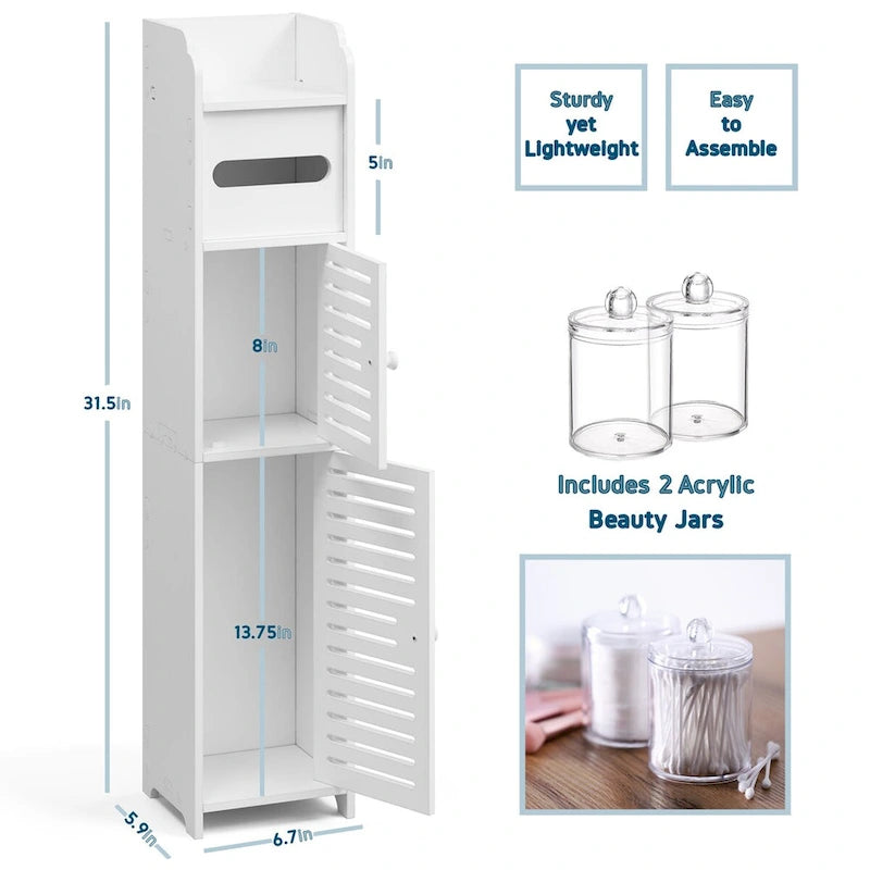 Meuble de Rangement Salle de Bain - Armoire Haute sur Pied pour Papier Toilette, Serviettes et Autres Accessoires de Rangement de Salle de Bain
