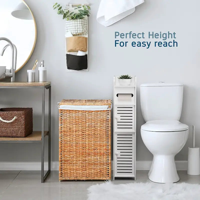 Meuble de Rangement Salle de Bain - Armoire Haute sur Pied pour Papier Toilette, Serviettes et Autres Accessoires de Rangement de Salle de Bain
