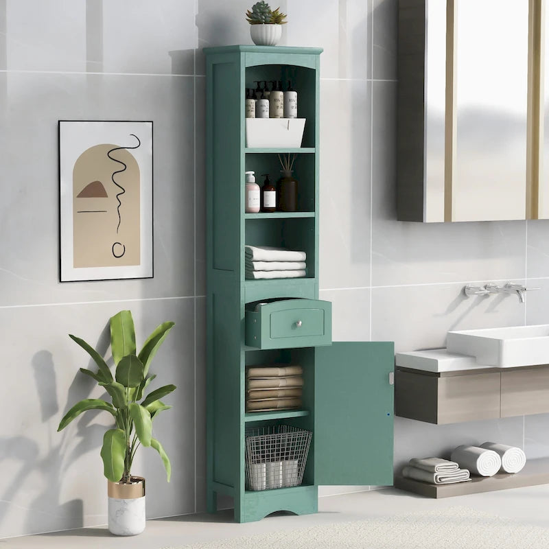 Meuble Colonne de Salle de Bain, Meuble de Rangement sur Pied avec Tiroir et Étagère Réglable