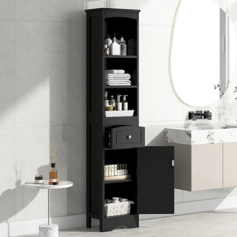Meuble Colonne de Salle de Bain, Meuble de Rangement sur Pied avec Tiroir et Étagère Réglable