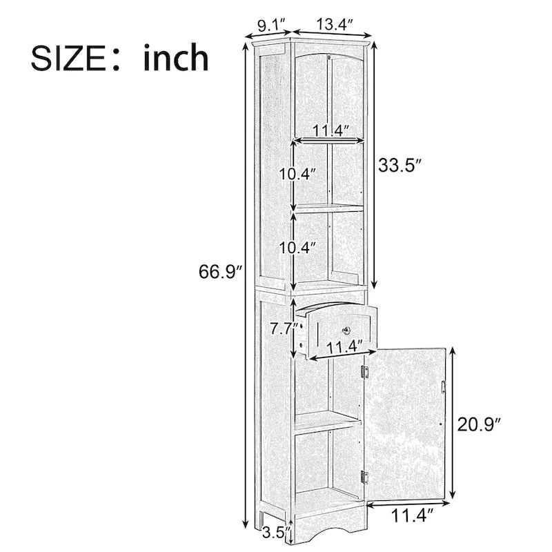 Meuble Colonne de Salle de Bain, Meuble de Rangement sur Pied avec Tiroir et Étagère Réglable