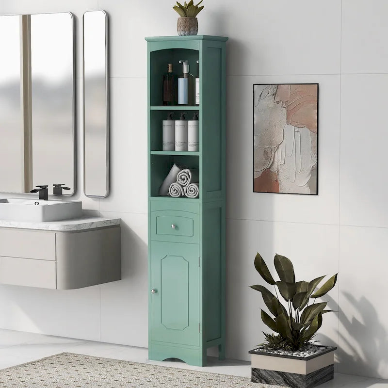 Meuble Colonne de Salle de Bain, Meuble de Rangement sur Pied avec Tiroir et Étagère Réglable