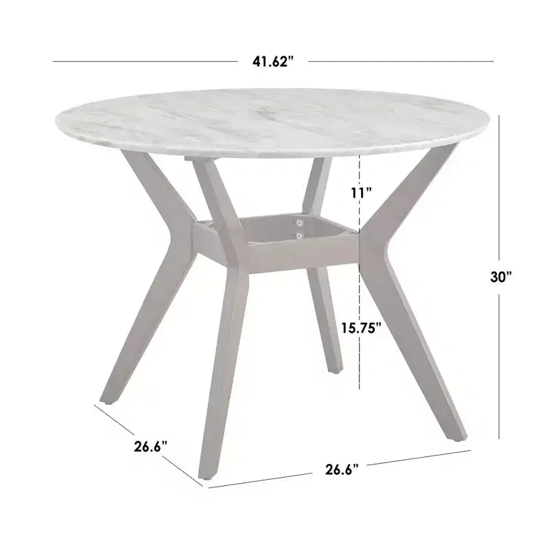 Buylateral 5pc Saville Mid Century Modern Faux Marble Round Dining Set Faux Marble Top, Chairs, Seats 4