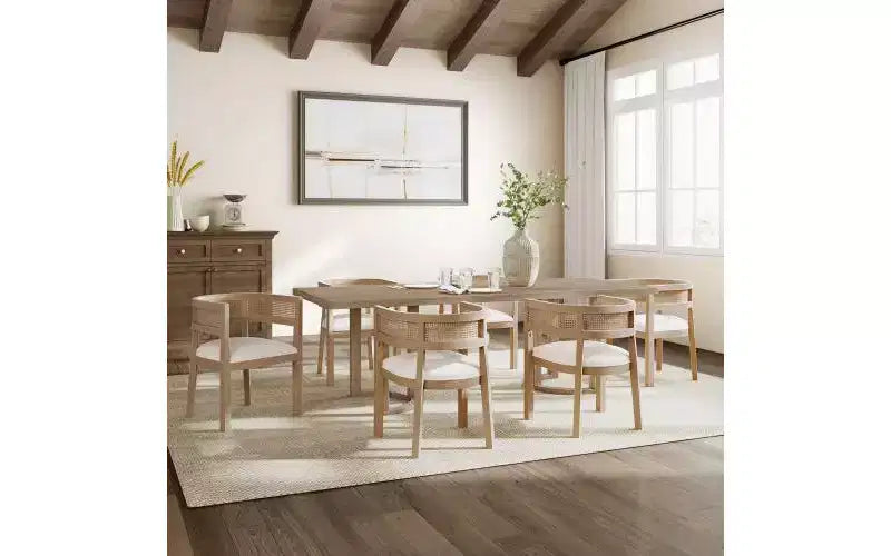 Christopher Knight Home Avery 7pc Cane and Rubberwood Upholstered Dining Set