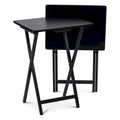 PJ Wood Folding TV Tray Tables with Compact Storage Rack, Black, 2 Piece Set - 18.44