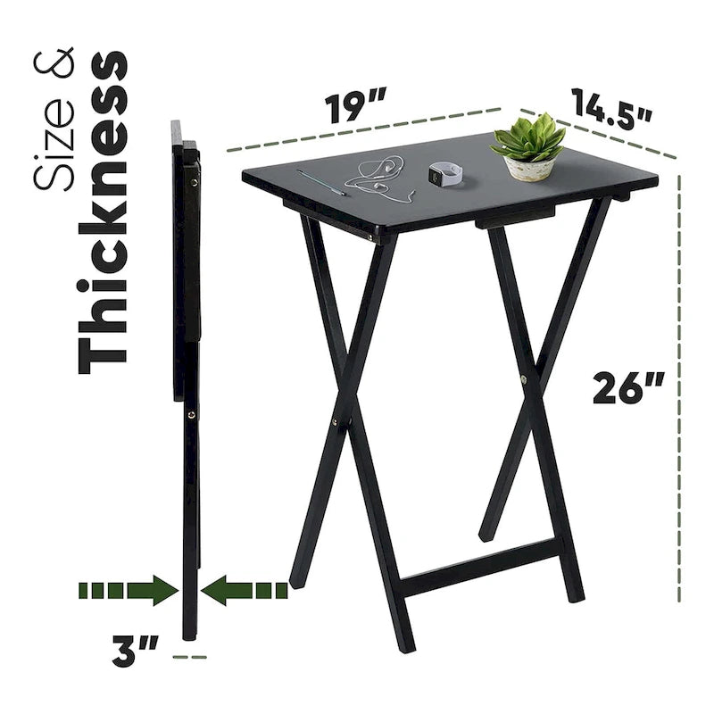Plateaux de table pliables pour télévision avec support de rangement compact, Noir, Ensemble de 2 pièces - 18.44