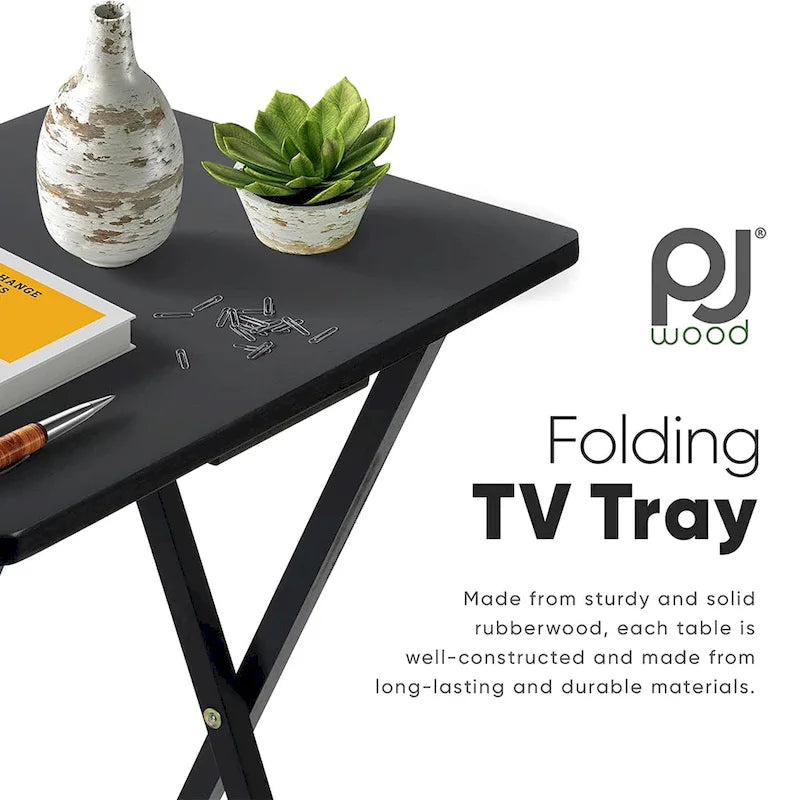 Plateaux de table pliables pour télévision avec support de rangement compact, Noir, Ensemble de 2 pièces - 18.44