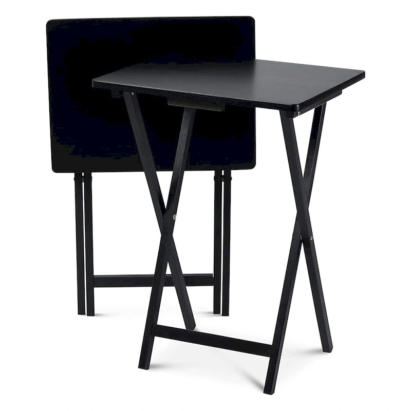 Plateaux de table pliables pour télévision avec support de rangement compact, Noir, Ensemble de 2 pièces - 18.44