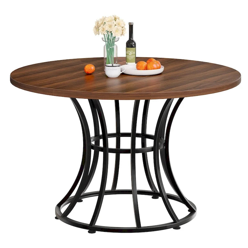 Table à manger ronde moderne en faux marbre de 114 cm pour 4 à 6 personnes